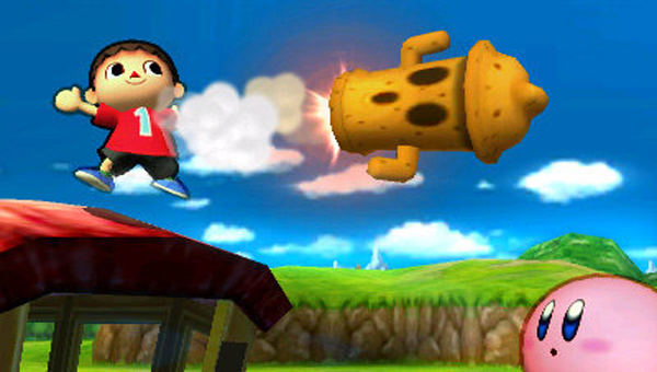 Super Smash Bros.-screenshot toont de special attack van The Villager