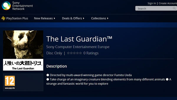 The Last Guardian duikt op in de PlayStation Store