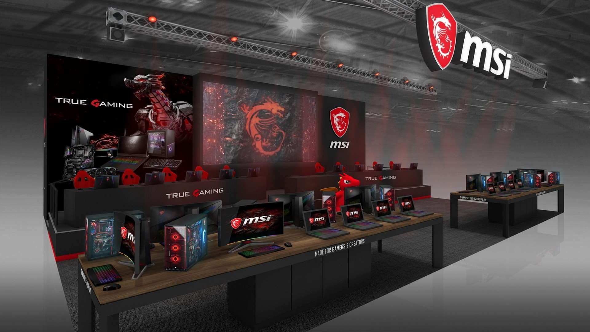 Открывать стендов. MSI стенды. MSI выставочные стенды. Стиль игры стендов. MSI true Gaming.