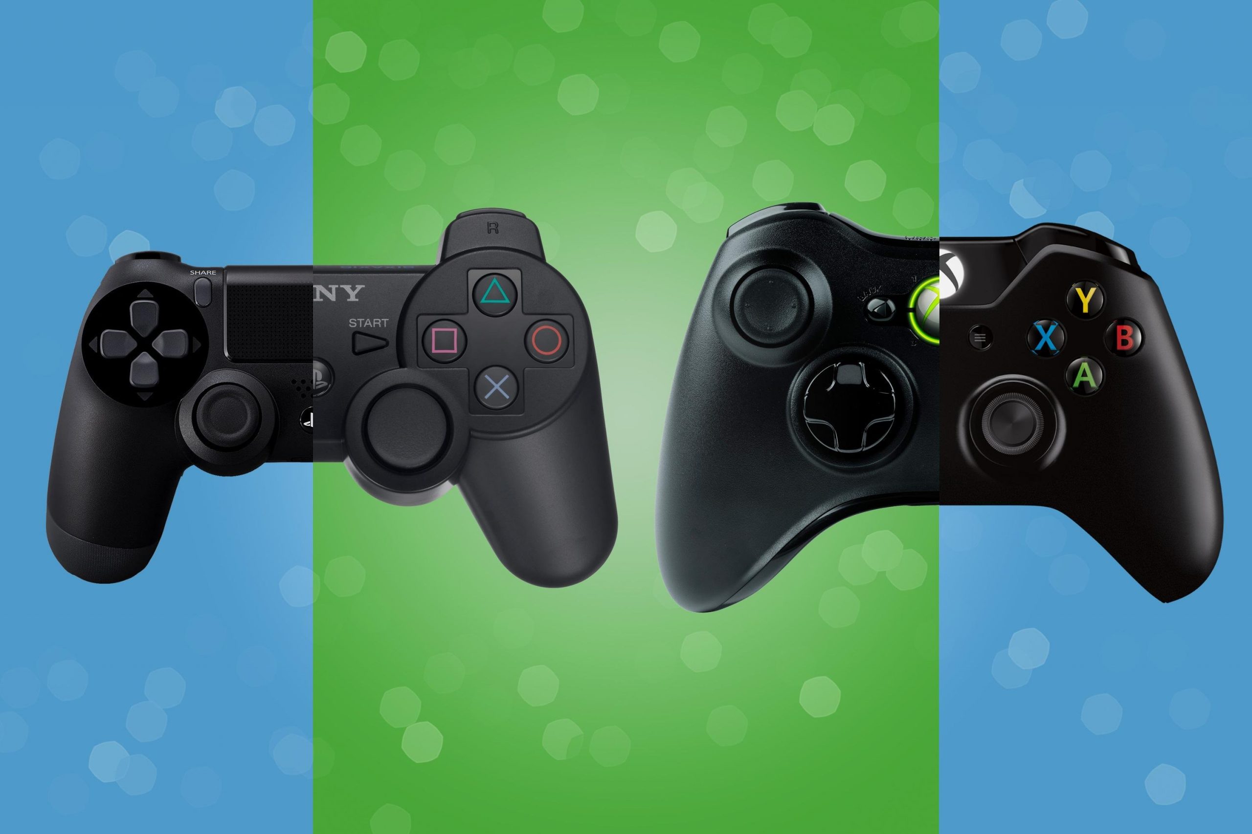 Какие какие 2 джойстика. Ps3 Xbox 360 джойстики. Геймпад Xbox и ps4. Плейстейшен Xbox 360. Xbox 360 vs PS.